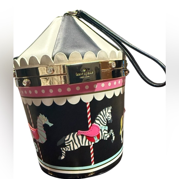 NEW Kate Spade Carousel novelty clutch pink and black - Picture 3 of 6